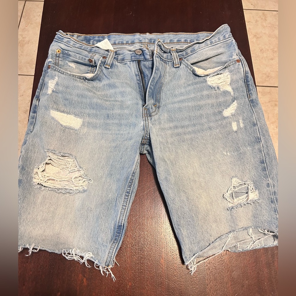 Levi's Ripped Light Blue Jean Shorts